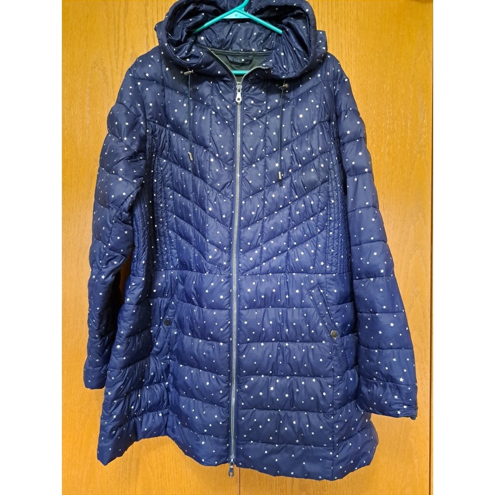 Lane Bryant Navy Blue Puffer Jacket Hooded Full Zip Silver Stars Printed 3XL